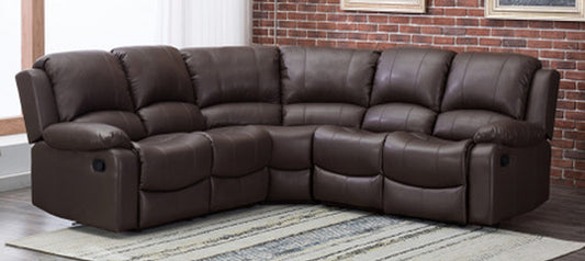 Minesota Bonded Leather Manual Recliner Corner Sofa Brown New