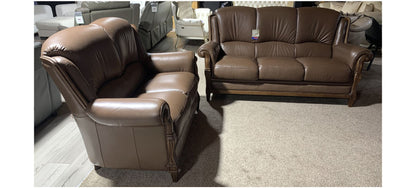 Mini Divani 3+2 Brown Round Arm Leather Sofa Set With Wooden Frame