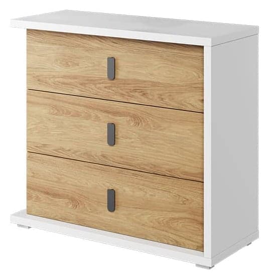 Kids Wooden Chest of 3 Drawers in Natural Hickory Oak Finish