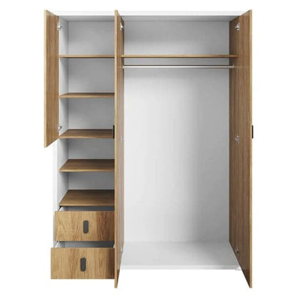 Minot Kids Wooden Wardrobe With 3 Doors In Natural Hickory Oak