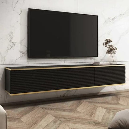 Minsk Floating Wooden TV Unit With 3 Doors In Black