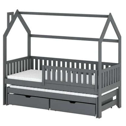 Graphite Wooden Single Trundle Bed with Pull-Out Mattress and Storage Drawers