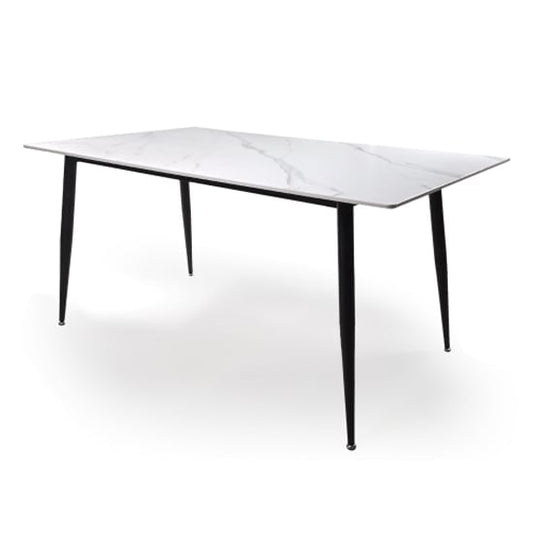 1.6m White Marble Effect Ceramic Dining Table with Metal Legs