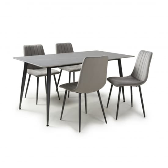 1.6m Grey Ceramic Dining Table with 4 Plush Leuven Grey Chairs