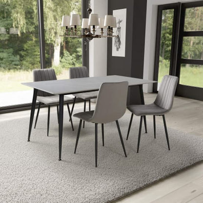 1.6m Grey Ceramic Dining Table with 4 Plush Leuven Grey Chairs