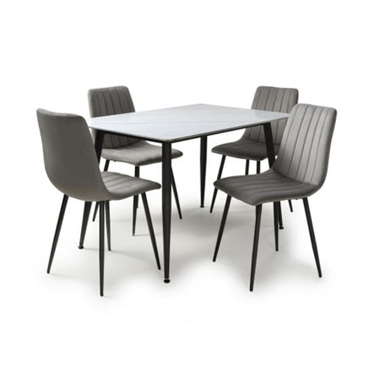 1.2m White Ceramic Dining Table with 4 Stylish Leuven Grey Chairs