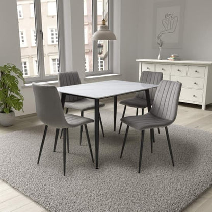 1.2m White Ceramic Dining Table with 4 Stylish Leuven Grey Chairs