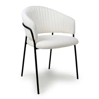 Monza White Boucle Fabric Dining Chairs With Black Legs In Pair