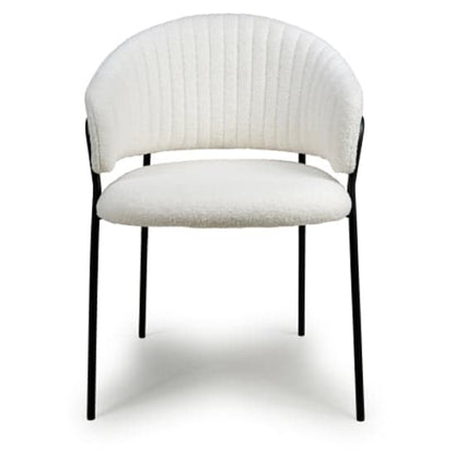 Monza White Boucle Fabric Dining Chairs With Black Legs In Pair