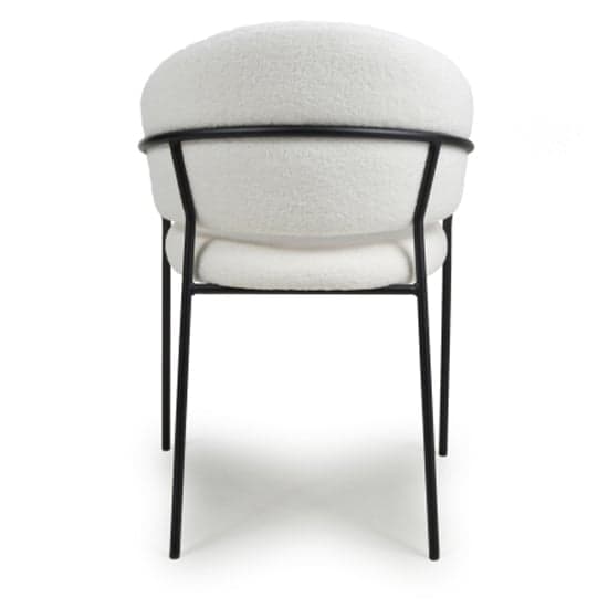 Monza White Boucle Fabric Dining Chairs With Black Legs In Pair