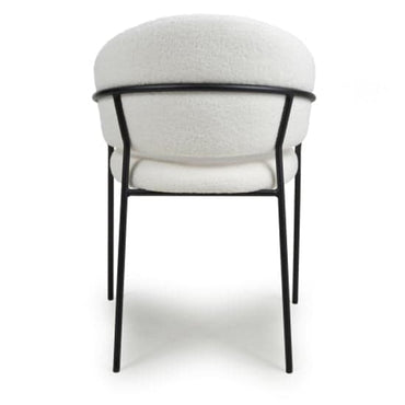 Monza White Boucle Fabric Dining Chairs With Black Legs In Pair