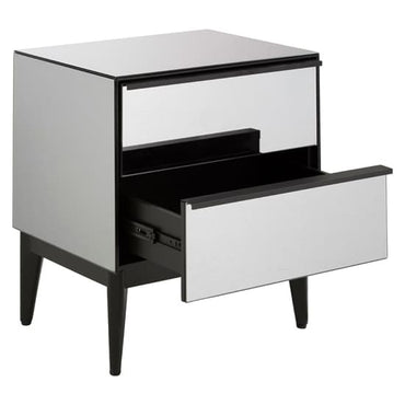 Contemporary Grey and Black Mirrored Bedside Cabinet with Storage Drawers