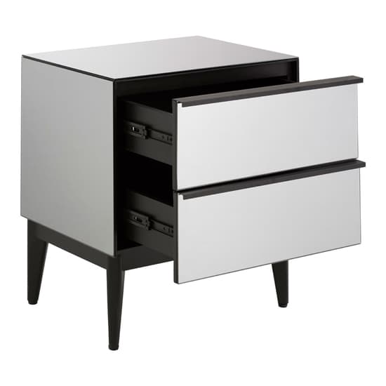 Contemporary Grey and Black Mirrored Bedside Cabinet with Storage Drawers