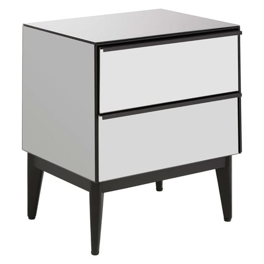 Contemporary Grey and Black Mirrored Bedside Cabinet with Storage Drawers