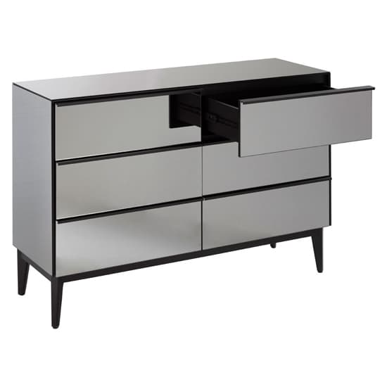 Mouhoun Mirrored Glass Chest Of 6 Drawers In Grey And Black