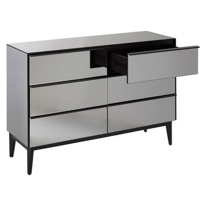 FURCO Grey and Black Mirrored Glass 6-Drawer Chest for Bedroom Storage