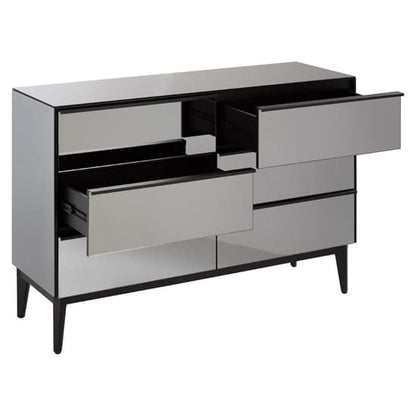 FURCO Grey and Black Mirrored Glass 6-Drawer Chest for Bedroom Storage