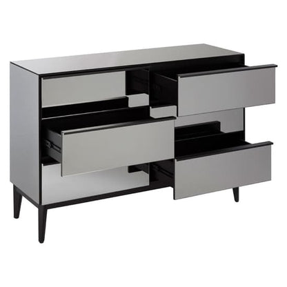 Mouhoun Mirrored Glass Chest Of 6 Drawers In Grey And Black