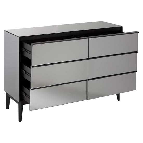 Mouhoun Mirrored Glass Chest Of 6 Drawers In Grey And Black