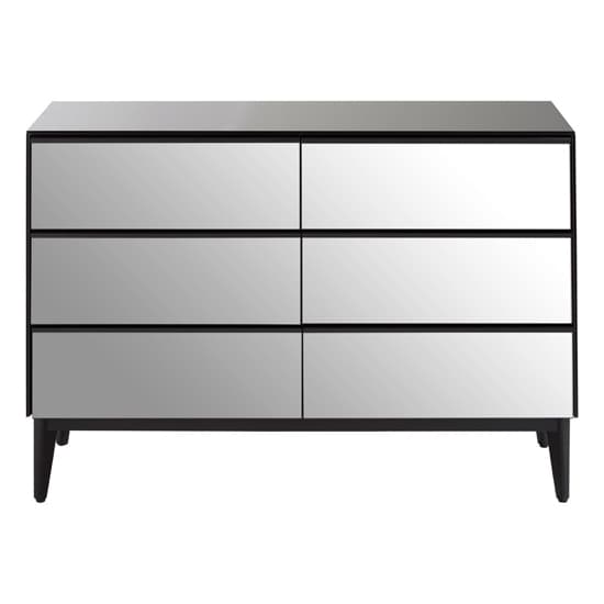 Mouhoun Mirrored Glass Chest Of 6 Drawers In Grey And Black