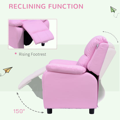 HOMCOM ids Sofa Armchair Toddler Recliner Children's Chair Lounger Games Chair PU Leather w/ Storage (Pink)