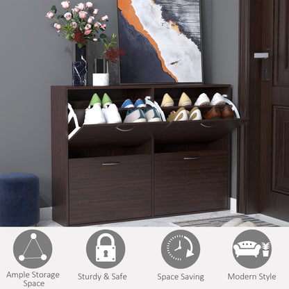 HOMCOM ooden Modern Design 4 Drawer Shoes Cabinet Pull Down Shelf Storage Organiser Entrance Hallway Furniture - Dark Brown