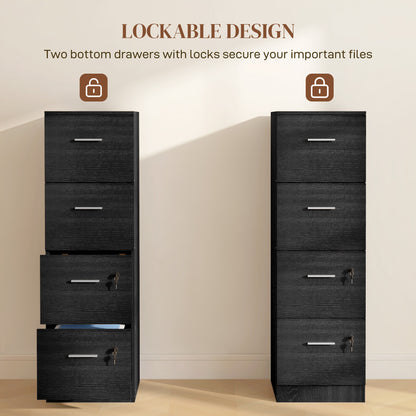 HOMCOM our-Drawer Lockable Filing Cabinet - Black Wood Effect