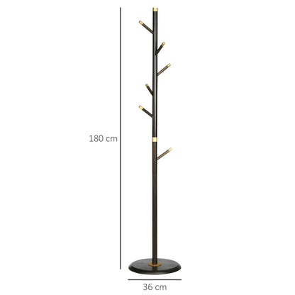 HOMCOM intage Coat Rack Stand Freestanding Hall Tree with 6 Hooks Bamboo Frame for Entryway Hallway Bedroom Walnut