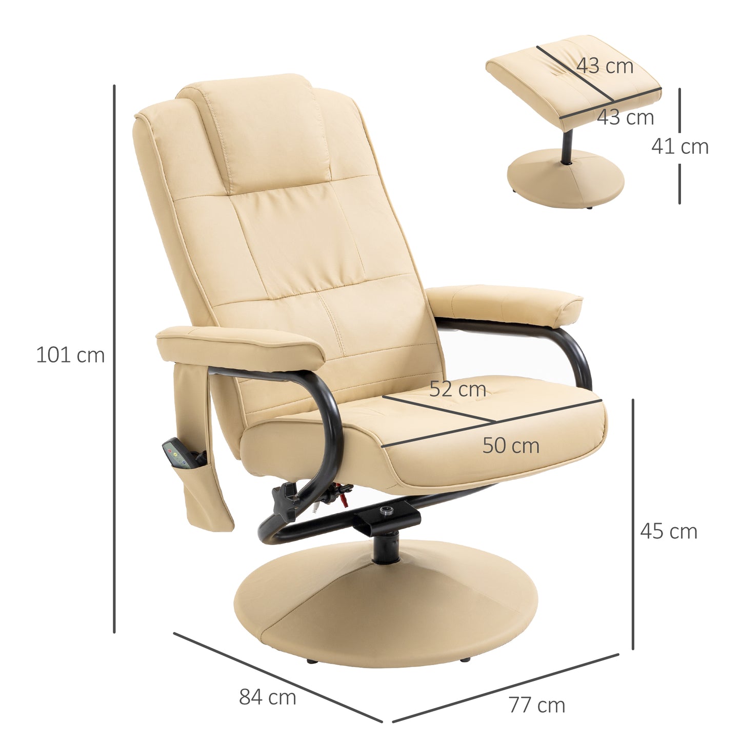 HOMCOM anual Sofa Reclining Armchair PU Leather Massage Recliner Chair and Ottoman, Cream