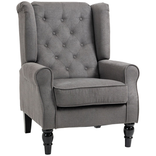 HOMCOM etro Accent Chair, Wingback Armchair with Wood Frame Button Tufted Design for Living Room Bedroom, Dark Grey