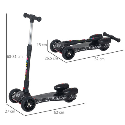 HOMCOM ids 3 Wheel Plastic Scooter Adjustable Height w/ Engine-Look Water Spray Black