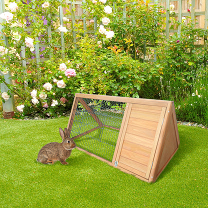 PawHut Wooden Rabbit Hutch Triangle Bunny Ferret Cage Guinea Pig Run Small Animal Hutch Yellow 116 x 62.2 x 52.5 cm