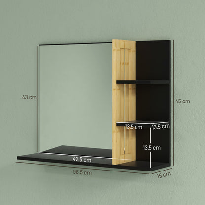 HOMCOM amboo Panel Bathroom Mirror, with Shelves