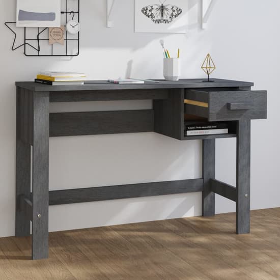 FURCO Dark Grey Pine Wood Laptop Desk with Drawer for Home Office