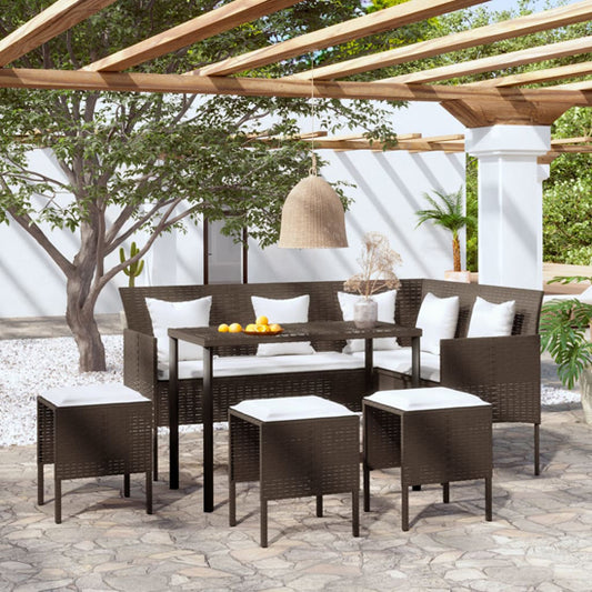 Nadra Rattan Outdoor L-Shaped Sofa Set with Cushions - 5 Pieces in Brown