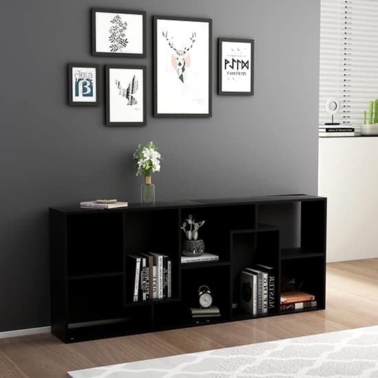 FURCO Black Wooden Bookcase and Shelving Unit - Versatile Storage Solution for Home and Office