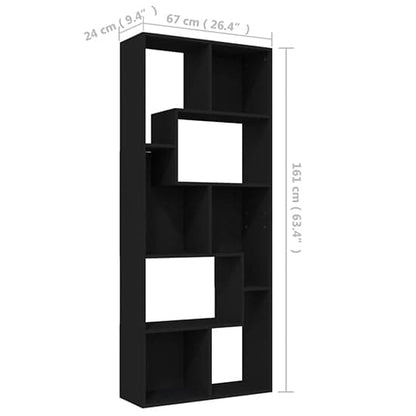 FURCO Black Wooden Bookcase and Shelving Unit - Versatile Storage Solution for Home and Office