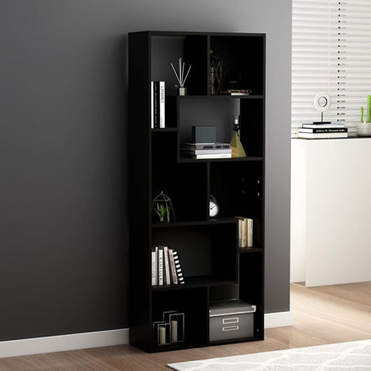 FURCO Black Wooden Bookcase and Shelving Unit - Versatile Storage Solution for Home and Office