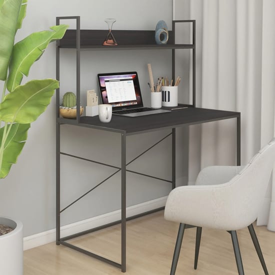 FURCO Black Wooden Laptop Desk with Integrated Shelf for Home and Office