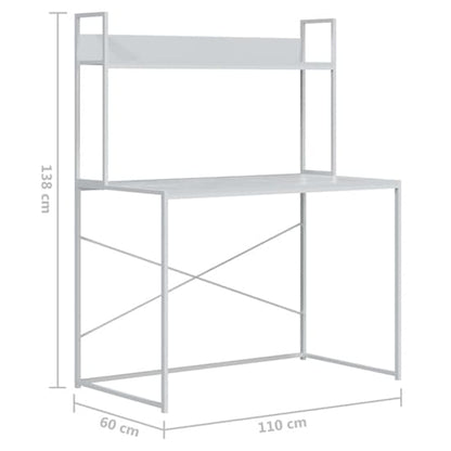 FURCO Nakano White Wooden Laptop Desk with Integrated Shelf for Home and Office