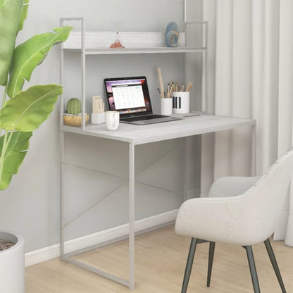 FURCO Nakano White Wooden Laptop Desk with Integrated Shelf for Home and Office