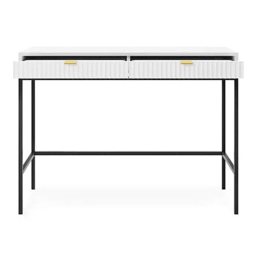 Modern Matt White Wooden Laptop Desk with 2 Drawers for Home Office