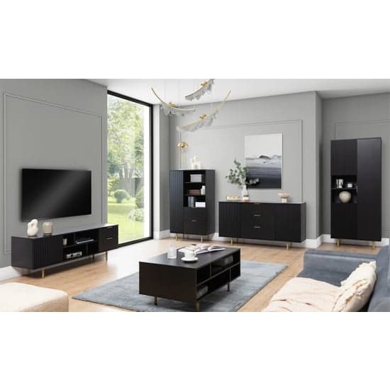 Modern Black Wooden Sideboard with 2 Doors and 3 Drawers for Stylish Storage