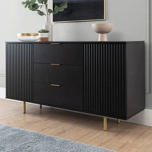 Modern Black Wooden Sideboard with 2 Doors and 3 Drawers for Stylish Storage