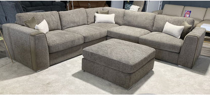 Napoli 2c2 Brown Fabric Corner Sofa With Chrome Legs Plus Footstool Other Colours And Combinations Available