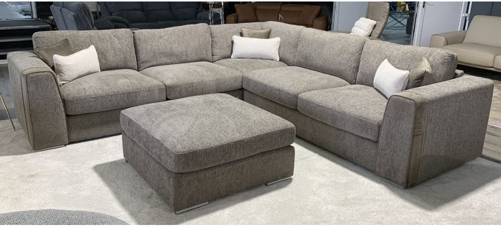 Napoli 2c2 Brown Fabric Corner Sofa With Chrome Legs Plus Footstool Other Colours And Combinations Available