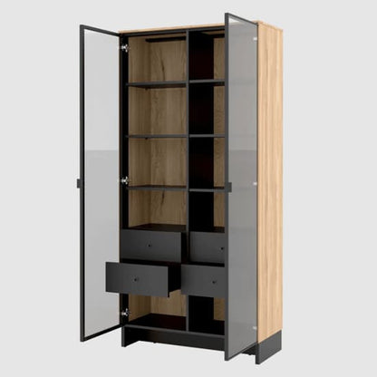 Narva Display Cabinet 2 Doors Tall In Mountain Ash With LED