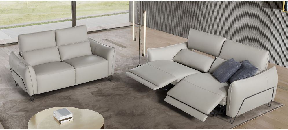 Nashira Electric Recliner Sofa Set - Cream Leather, 3 + 2 Seater, 10-Year Warranty, Customizable Colors and Materials