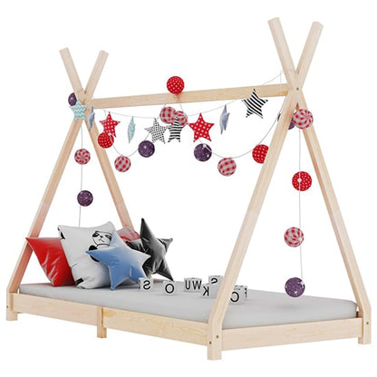 FURCO Natara Kids Tent Bed - Durable Wooden Single Bed with Tipi Design in Natural Finish