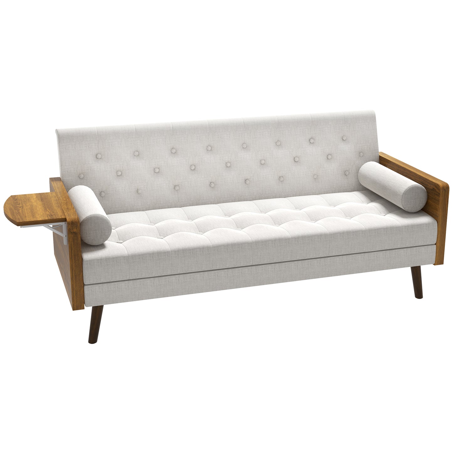 HOMCOM -Seater Sofa Bed Click-Clack Button-Tufted Settee Recliner Couch with Wood Legs for Living Room, Beige